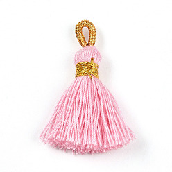 Pink Кулон с кисточкой из поликоттона (полиэстер), с металлического корда, розовые, 40~43x7~9 мм, отверстие : 5~6.5x2~3.5 мм