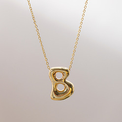 Letter B Brass Chunky Initial Pendant Necklaces, with Stainless Steel Lobster Claw Clasps, Real 14K Gold Plated, Letter B, 17.72~18.90 inch(45~48cm)