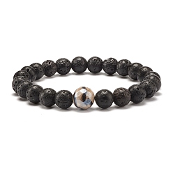 Лавовый камень Браслет из натуральной лавы и тибетских бусин дзи мала, масляный диффузор, амулет силы, буддийские украшения для женщин, внутренний диаметр: 2-3/8 дюйм (6 см)