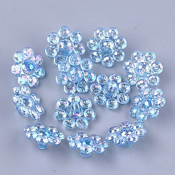Светло-Голубой Прозрачные как пластиковые кнопки хвостовика, жемчужные, граненые, цветок, Небесно-голубой, 17.5~18x17.5~18x9 мм, Отверстие : 3 мм , около 850 шт / 500 г