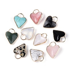 Золотой Подвески из смешанных натуральных и синтетических камней с огранкой, латунные драгоценные камни, подвески в форме сердца, золотые, 23~23.5x17.5~18.5x6~7 мм, отверстие : 5.5~6.5x6~7 мм