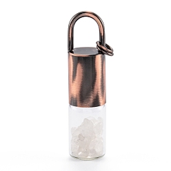 Хрусталь Стеклянная роликовая бутылка, с шариками и стружкой из натурального кристалла кварца, флаконы для духов с эфирным маслом, крышка от бутылки из красной меди и латуни, 62.5x16 мм, отверстие : 10x14 мм, Перейти кольцо: 8x1 мм