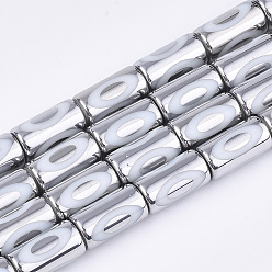 Серебро Стеклянные бусины с гальваническим покрытием , колонна с рисунком глаза, серебряные, 19.5~20x10 мм, отверстие : 1.4 мм, около 15~17 шт / нитка, 11.81 дюйм (30 см)