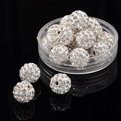 Белый Pave disco бусины, Бусины со стразами, полимерная глина , класс А, круглые, кристалл, С. 15 (2.1~2.2 мм), горный хрусталь: стр 13 (1.9~2 мм), 6 ряды страз, 10 мм, отверстие : 1.5 мм