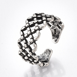 Antique Silver Alloy Cuff Finger Rings, Wide Band Rings, Hollow, Antique Silver, Size 7, 17mm