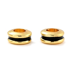 Black Brass Rack Plating, with Enamel Beads, Real 18K Gold Plated, Cadmium Free & Lead Free
 , Rondelle, Black, 6x3mm, Hole: 3mm
