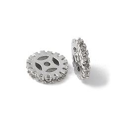 Платина Латунные микро проложить кубического циркония бусы, без свинца и без кадмия, долговечный, стойки покрытие, плоско-круглые, платина, 7x1.5 мм, отверстие : 0.8 мм