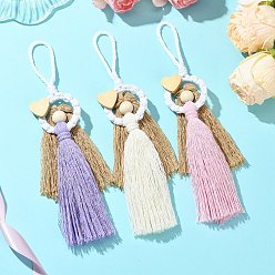 Mixed Color 3Pcs 3 Colors Handmade Macrame Cotton Angel Hanging Ornaments, with Wood Beads, Mixed Color, 222~225mm, 1pc/color