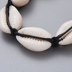 Black Natural Cowrie Shell Braided Beads Bracelets, with Korean Waxed Polyester Cord, Black, 2-1/4 inch~3-3/4 inch(5.8~9.5cm)