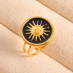 Золотой Регулируемые кольца-манжеты из нержавеющей стали с эмалью для женщин, плоские круглые с солнцем, золотые, 18 мм, внутренний диаметр: 19 мм