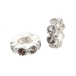 Серебро Плоский круглый латунь микро проложить кубический цирконий spacer бисер, стойки покрытие, долговечный, серебряные, 8x3 мм, отверстие : 3.5 мм