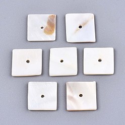 Seashell Color Natural Freshwater Shell Beads, Square, Seashell Color, 15~16x15~16x2mm, Hole: 1.6mm