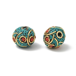 Turquesa Cuentas de latón, resina y arcilla polimérica, rondo, dorado, turquesa, 12.5x11 mm, agujero: 1.4~1.5 mm