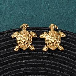 Настоящее золото 18K 304 серьги-гвоздики из нержавеющей стали в форме черепахи, ионное покрытие (ip), реальный 18 k позолоченный, 19x18 мм