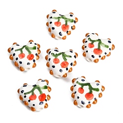 Orange Red Handmade Porcelain Beads, Heart with Cherry, Hand Painted, Famille Rose Porcelain, Orange Red, 15.5~16.5x15.5~17x6.5~7.5mm, Hole: 2.5mm