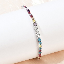 Платинированный 925 теннисные браслеты из стерлингового серебра с микропаве из кубических цирконий для женщин, квадратный, Реальная платина, шириной 2.5 мм , 7-1/8 дюйм (18 см)