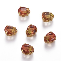 Разноцветный Шить на горный хрусталь, стекло горный хрусталь, с золотыми тонами латунных зубьев, аксессуары для одежды, граненые, слеза, красочный, 8x6x5 мм, отверстие : 1 мм