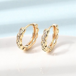 Real 18K Gold Plated Twist Brass Micro Pave Cubic Zirconia Hoop Earrings, Round, Real 18K Gold Plated, 14x2.5mm