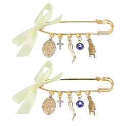 Золотой 2 шт. сплав и латунь и 304 броши-подвески из нержавеющей стали, перец/плоский круг с дурным глазом/крестом, золотые, 46 мм