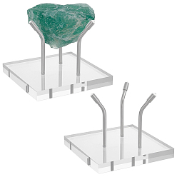 Прозрачный Квадратные акриловые подставки для демонстрации необработанных минеральных хрустальных шаров, с опорой из сплава, платина, прозрачные, 8x8x6.25 см