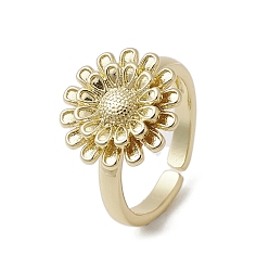 Flower Brass Adjustable Open Rings, Cadmium Free & Nickel Free & Lead Free, Flower, US Size 7(17.3mm)