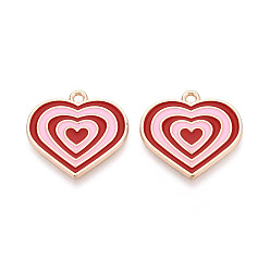 Pink Подвески из эмали и сплава, сердце прелести, золотые, розовые, 21x22x1.5 мм, отверстие : 1.8 мм