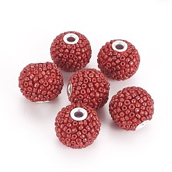 FireBrick Handmade Indonesia Polymer Clay Beads, with Resin and Alloy Findings, Rondelle, Silver Color Plated, FireBrick, 19~20x16~18mm, Hole: 3.5mm