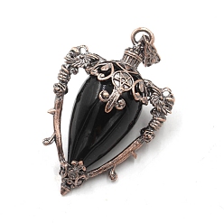 Обсидиан Подвески-маятники из натурального обсидиана, с красной медной латунью, треугольные, 54x35x23 мм