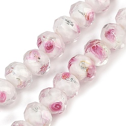 Белый Ручной золотой песок бусины бисер нитей, со цветком внутри , граненые, рондель, белые, 10x7.5 мм, отверстие : 1.6 мм, около 60 шт / нитка, 17.72'' (45 см)