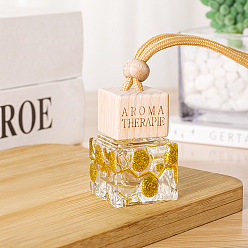 Прозрачный Кубический стеклянный пустой многоразовый автомобильный флакон духов, Автомобильный подвесной диффузор для ароматических масел, бутылка, подвески, декор, с деревянной крышкой, прозрачные, 50x31 мм, емкость: 10 мл (0.34 жидких унций)