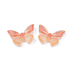 Coral Translucent Printed Resin Cabochons, with Glitter Powder, Butterfly, Coral, 15.5x23x5mm