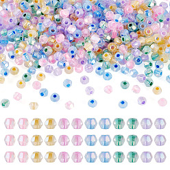 (52) Непрозрачная лаванда 405шт. электролитически покрытых прозрачных стеклянных бусин, двухконусные, с покрытием цвета радуги, граненые, разноцветные, 3.5x4.5 мм, отверстие : 1.4 мм