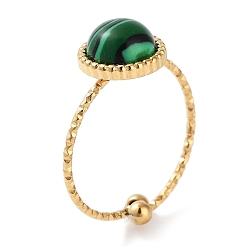 Малахит Ионное покрытие (ip) 304 кольцо из нержавеющей стали, регулируемые кольца из синтезированного малахита, плоско-круглые, 10.5 мм, внутренний диаметр: регулируемый