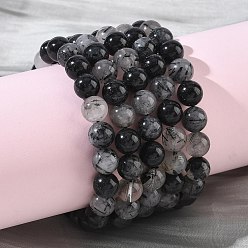 Rutilated Кварц Браслеты из натуральных рутиловых кварцевых круглых бусин для женщин, бусины : 7.8~8.8 мм, внутренний диаметр: 2.01~2.09 дюйм (5.1~5.3 см)