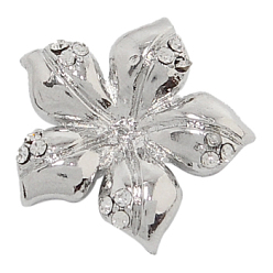 Платина Латунные магнитные застежки, со стразами, цветок, платиновый цвет, шириной около 24 мм, 24 мм длиной, отверстие : 1.5 мм