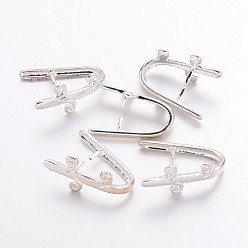 Silver Brass Snap On Bails, Silver Color Plated, Size: about 10mm wide, 18mm long, 2mm thick