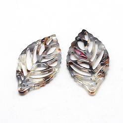 Coconut Brown Cellulose Acetate(Resin) Pendants, Leaf, Coconut Brown, 38.5x22x2.5mm, Hole: 1.5mm