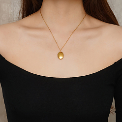 Настоящее золото 18K Овальный медальон из нержавеющей стали, простой дизайн, ожерелье для женщин на каждый день, реальный 18 k позолоченный, 17.72 дюйм (45 см)