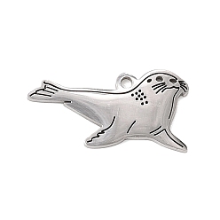 Stainless Steel Color 201 Stainless Steel Pendants, Sea Lion Charms, Stainless Steel Color, 10.5x20x1mm, Hole: 1.3mm