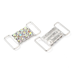 Silver (Defective Closeout Sale: Uneven Back Plating) Brass Micro Pave Crystal AB Rhinestone Rectangle Connector Charms, for Shoes Decor, Silver, 29x15x3.5mm, Hole: 4.3x13mm