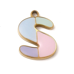 Letter S 304 подвески из нержавеющей стали, с эмалью, ионное покрытие (ip), реальный 18 k позолоченный, Письмо с, 15x11x2 мм, отверстие : 1.5 мм