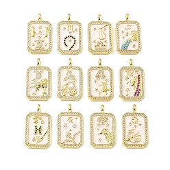 Настоящее золото 18K Подвески из латуни микропаве с фианитами и эмалью, созвездие с прямоугольником, стойки покрытие, долговечный, без свинца и без кадмия, реальный 18 k позолоченный, 25x14.5x4 мм, отверстие : 3.5x2.5 мм