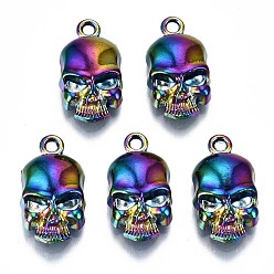 Rainbow Color Alloy Pendants, Cadmium Free & Lead Free, Skull, Rainbow Color, 18.5x10x5mm, Hole: 1.6mm
