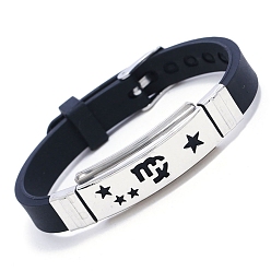 Jungfrau Edelstahl-Gliederarmband mit Sternbild und Silikonkordeln, Jungfrau, 8-7/8 Zoll (22.5 cm)