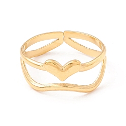 Золотой Ионное покрытие (ip) 304 кольцо манжеты из нержавеющей стали, сердце, золотые, размер США 6 1/4 (16.7 мм)