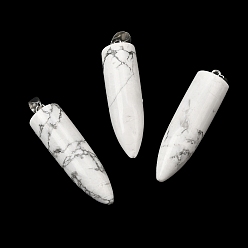 Говлит Натуральные ослитовые подвески, Подвески в форме пули с 304 защелкивающимися креплениями из нержавеющей стали, цвет нержавеющей стали, 45x11.5~12 мм, отверстие : 7x4 мм