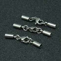 Stainless Steel Color 304 Stainless Steel Tube Cord Ends, with Lobster Claw Clasps, Stainless Steel Color, 29mm, Hole: 2mm