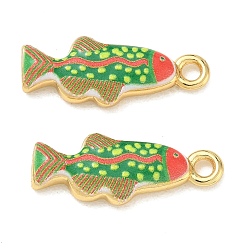 Green Printed Brass Pendants, Tropical Fish with Polka Dot Charms, Rack Plating, Long-Lasting Plated, Lead Free & Cadmium Free, Real 18K Gold Plated, Green, 23x8.5x4mm, Hole: 2mm