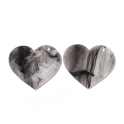 Черный Подвески из акриловых дисков, с блеском порошок, Стиль имитация драгоценных камней, сердце, чёрные, 42.5x49.5x2~2.5 мм, отверстие : 2.8 мм