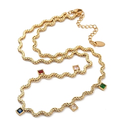 Квадрат 304 ожерелья из нержавеющей стали с кисточками и разноцветными кубическими цирконами для женщин, золотые, квадратный, 16.26 дюйм (41.3 см)